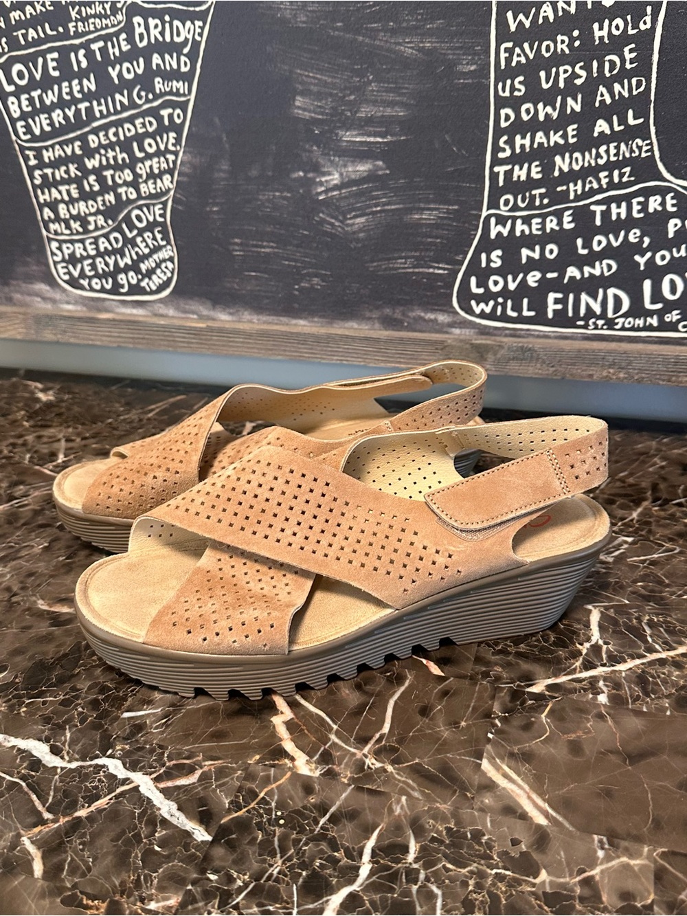 Skechers Taupe Perforated Slingback Wedge Sandals